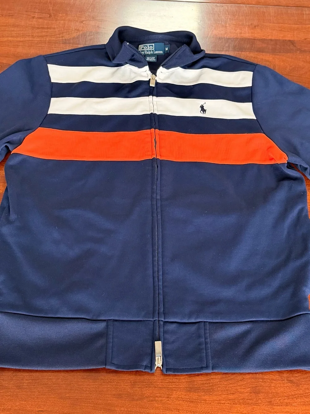 Vintage Polo by Ralph Lauren Navy Track Jacket White & Orange Stripes Men size M